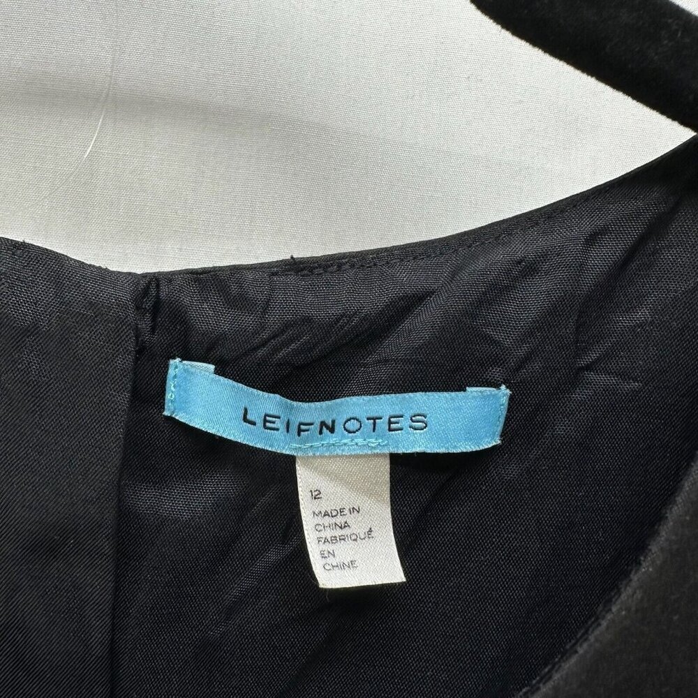 Leifnotes Mini Dress Women Sz 12 Corduroy Sleeveless Lined Polka Dot Black Cream - Picture 7 of 13